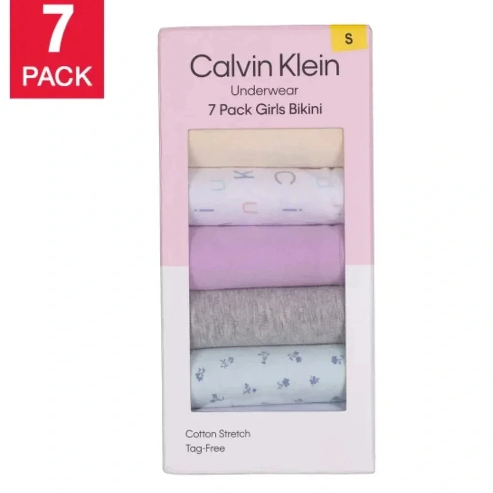 Calvin Klein Girls’ Bikini Underwear, 7-pack Large